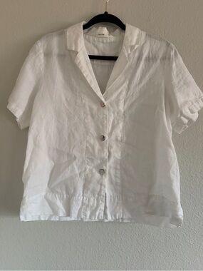 Grae Cove White 100% Linen Shirt Top Minimalist Preppy Classic M